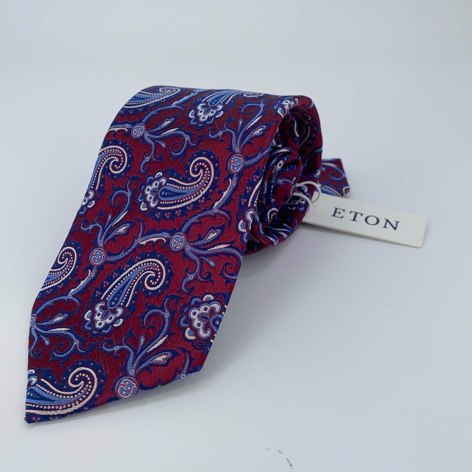 Eton Tie Men One Size Red Blue Paisley Silk Classic Fit Necktie England Made Nwt